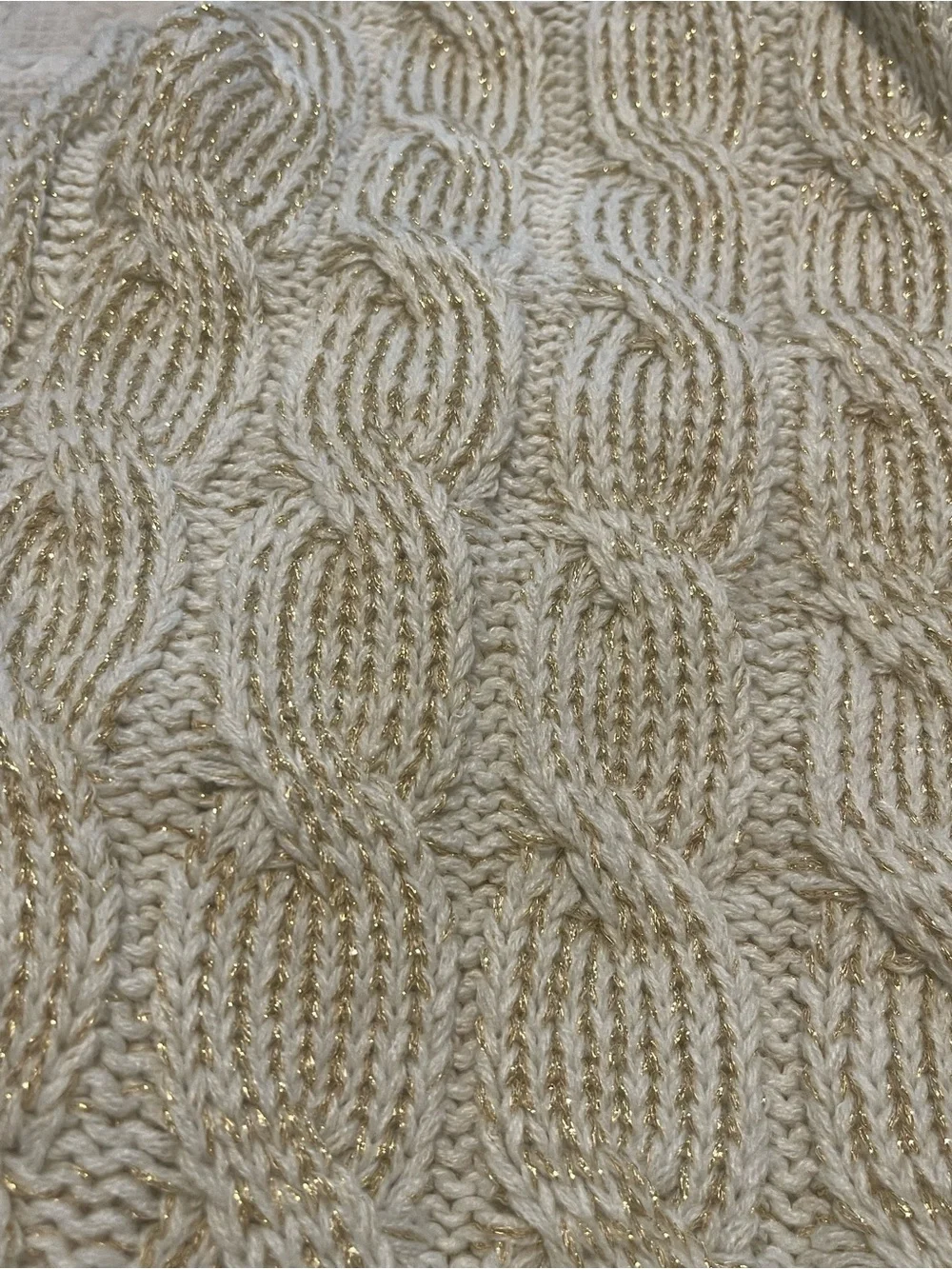 Sparkle Knit Beanie and Scarf Set - Cream with Gold Thread C.C Faux Fur Pom Pom